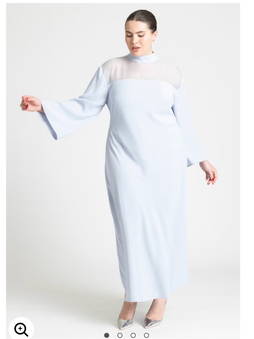 Eloquii Powder Blue Long Sleeve A-Line Dress with Covered Buttons Sz 14 - Picture 5 of 8